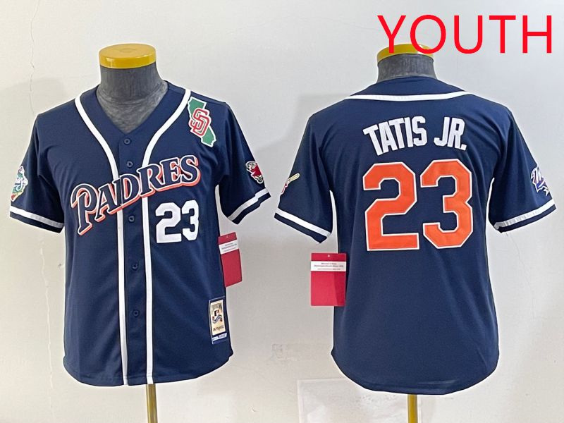 Youth 2025 San Diego Padres #23 Tatis jr Blue Throwback Game Nike MLB Jersey style 23